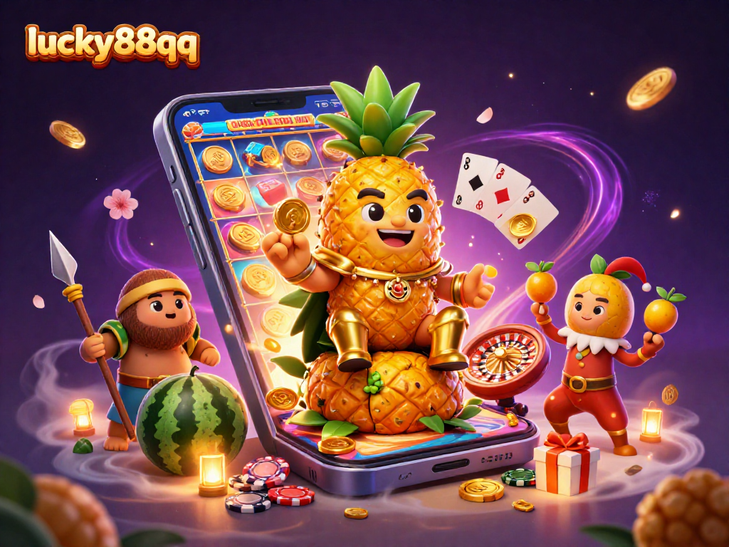 Exciting action scene showcasing lucky88qq with vibrant characters enjoying a beach casino adventure filled with games and rewards.