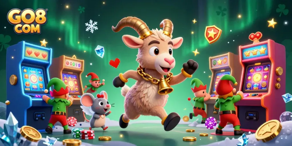 Engage with exciting GO8 COM slot games in a vibrant holiday-horror casino atmosphere.
