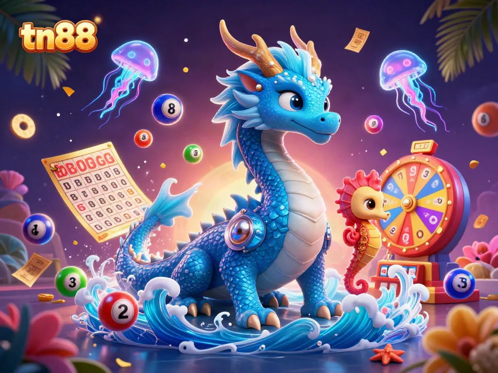 Experience tn88's thrilling gambling environment with dynamic characters and colorful lottery elements.