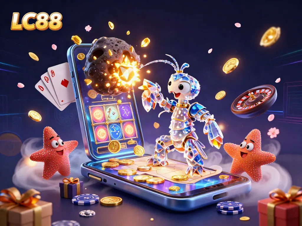 Engage with LC88 slot games showcasing vibrant characters, treasures, and cosmic themes.