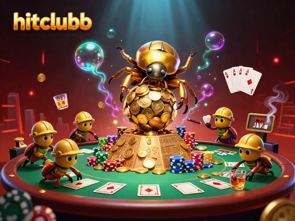 Get ready to win big at hitclubb with golden beetles rolling gold coins at a casino pyramid.