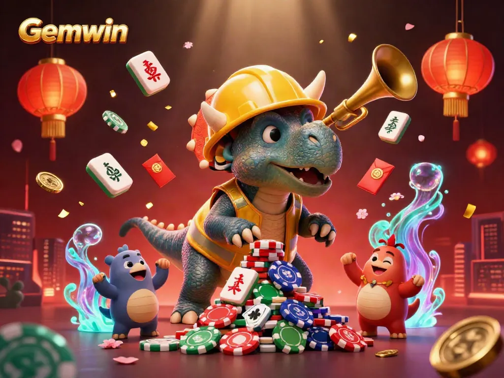 Experience the excitement of Gemwin with vibrant characters and casino elements creating a lively gaming scene.