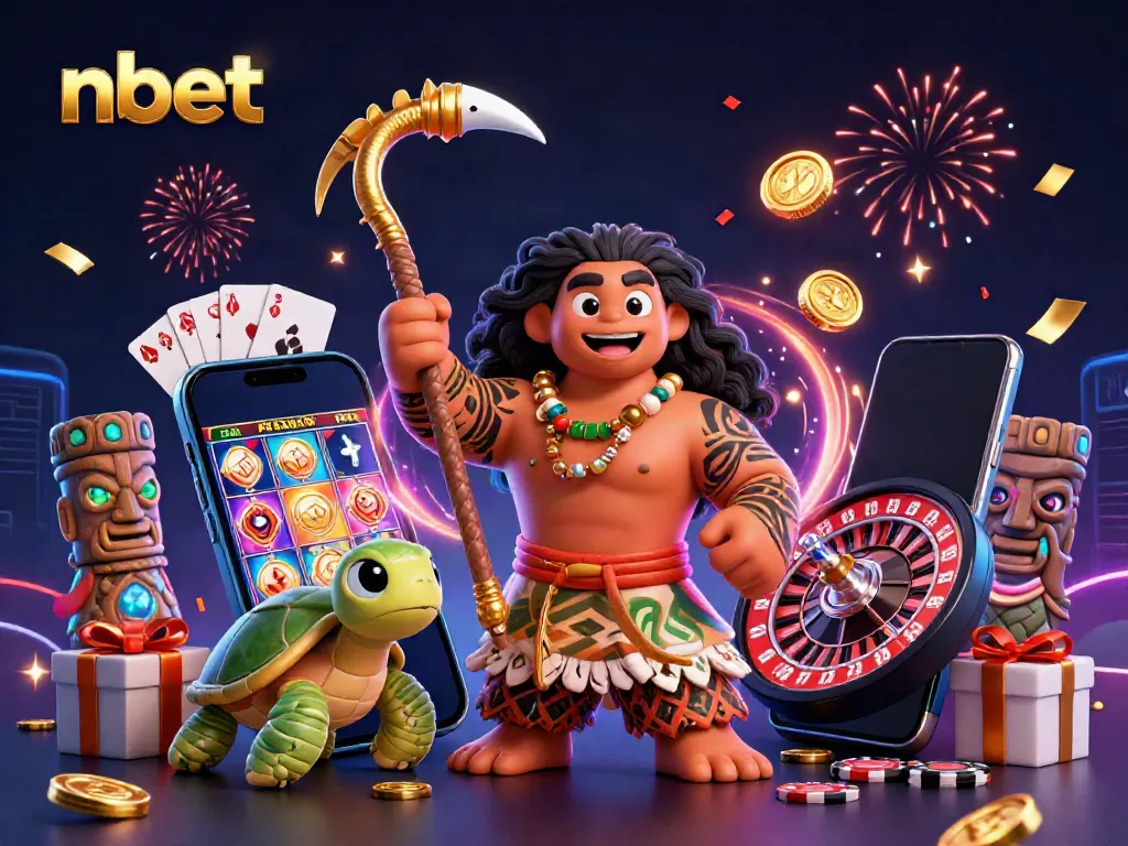 Experience thrilling gameplay with nbet in this vibrant 3D casino scene featuring colorful slot machines and joyful characters.