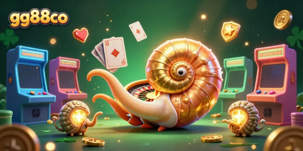 Exciting gaming action in gg88co featuring a giant nautilus roulette wheel and glowing slots.