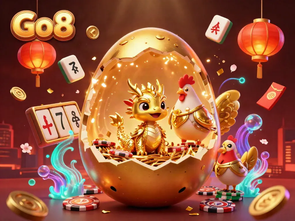Experience the captivating Go 8 online casino with a golden dragon and vibrant gaming elements.