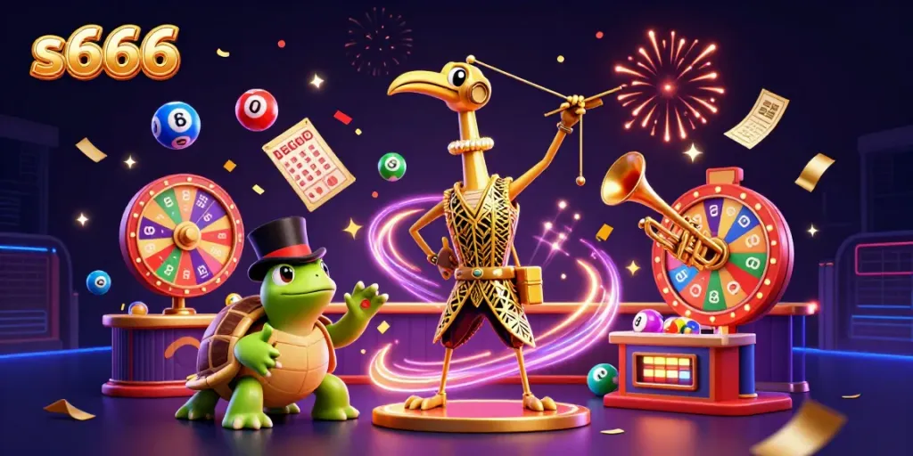 Experience excitement at s666 with vibrant characters and dynamic casino elements in a lively gaming atmosphere.