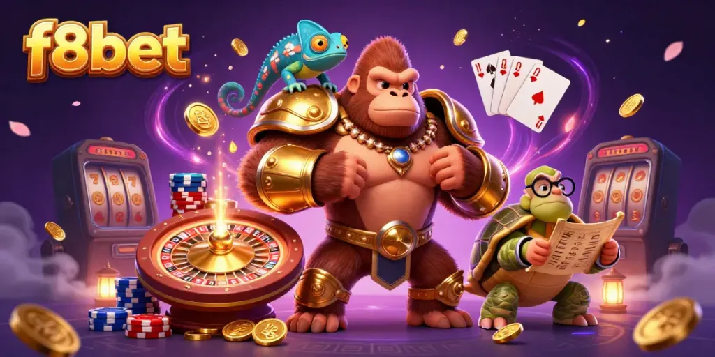 Experience thrilling gaming with f8bet's vibrant 3D illustration featuring exciting casino elements
