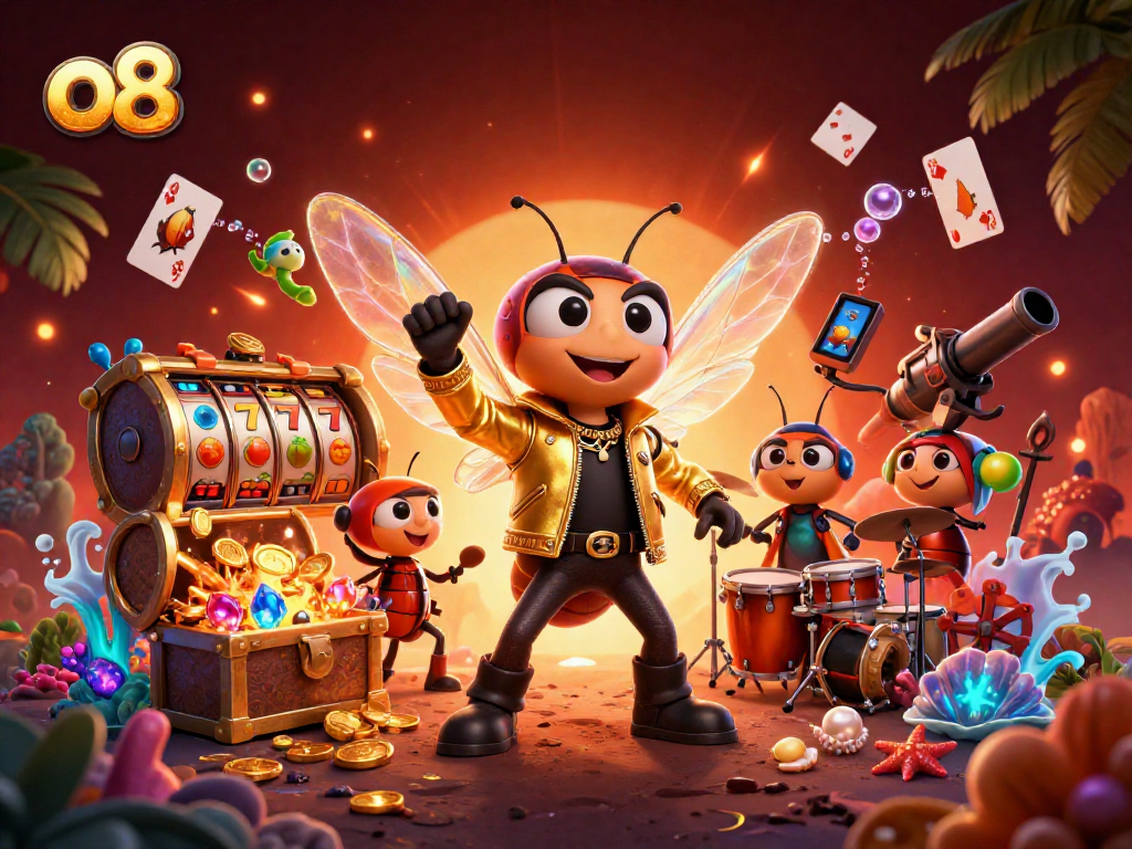 Join the thrilling world of o8 slots with vibrant characters and jackpot excitement.