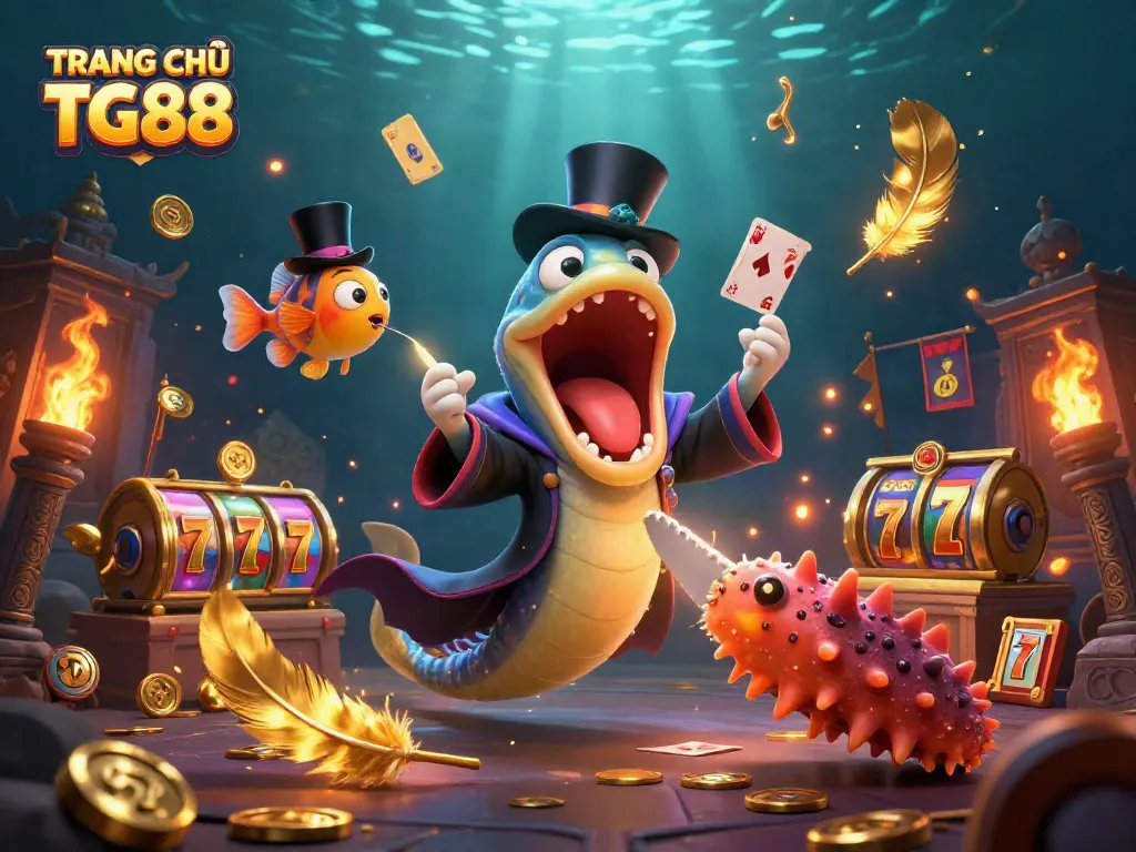 Experience the exciting world of TRANG CHỦ TG88 with a magical underwater casino scene featuring vibrant games.