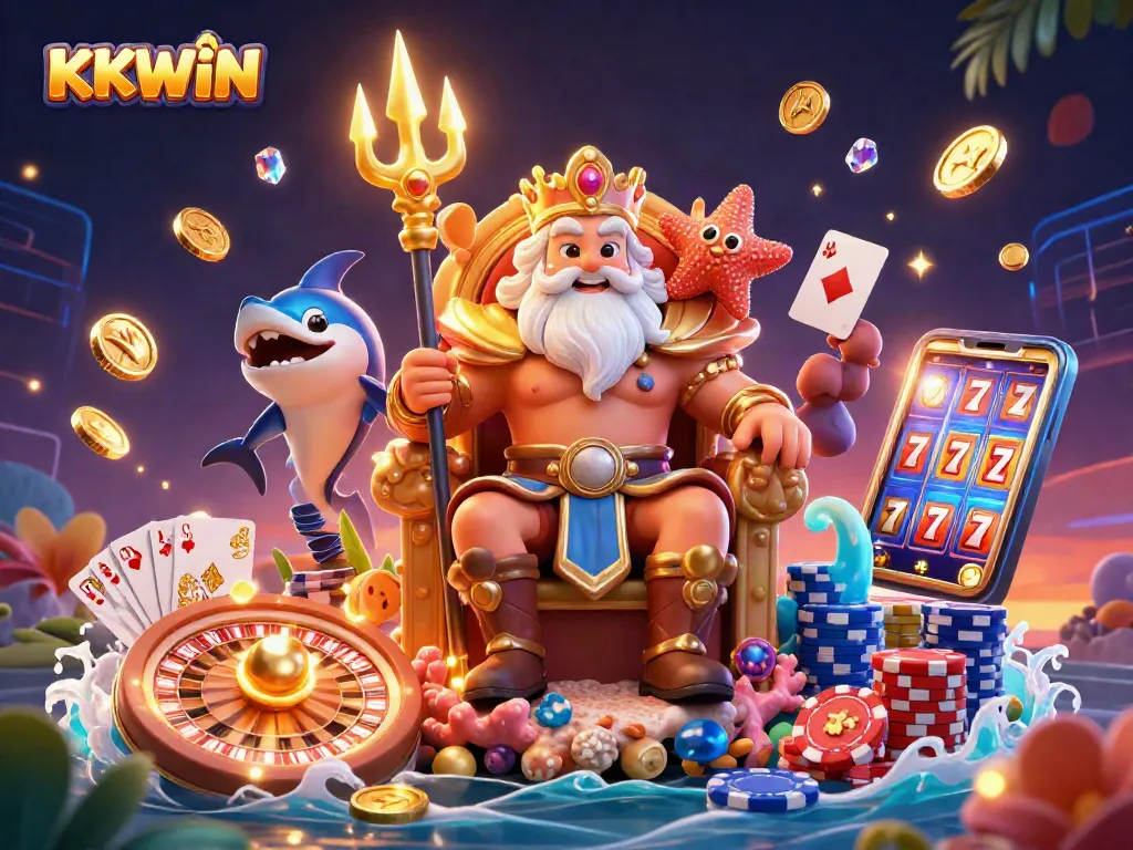 Engage with KKWIN's vibrant casino scene with Neptune, treasures, and exciting gaming elements.