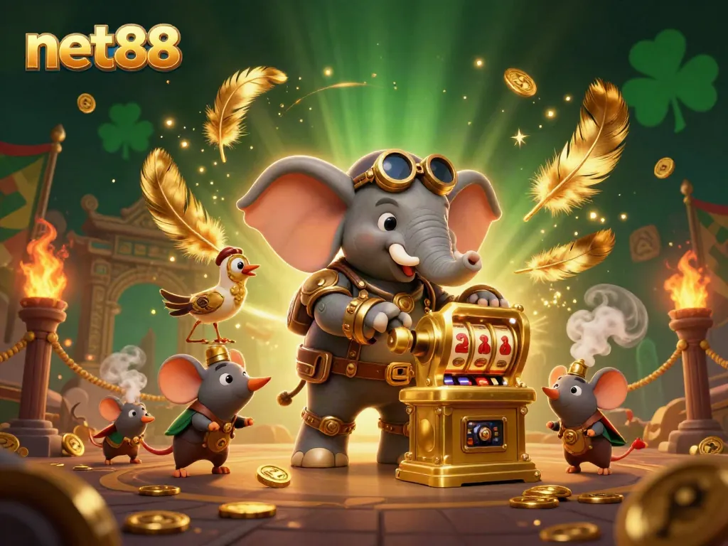 Experience thrilling slots with net88 featuring a steampunk elephant at a dynamic casino scene.