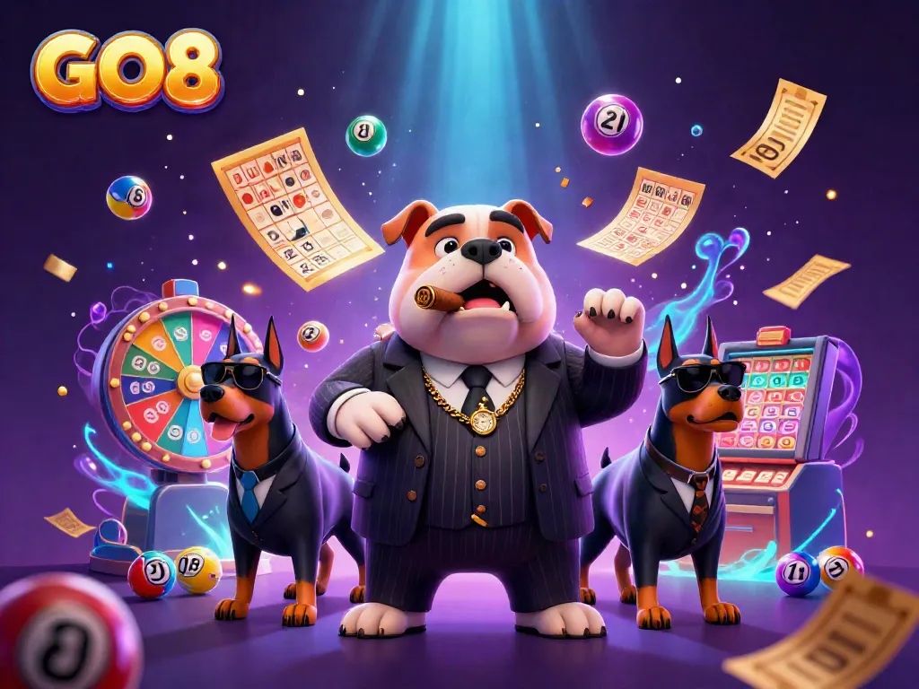 Witness GO8's thrilling casino world featuring a mafia bulldog and dynamic jackpot elements.