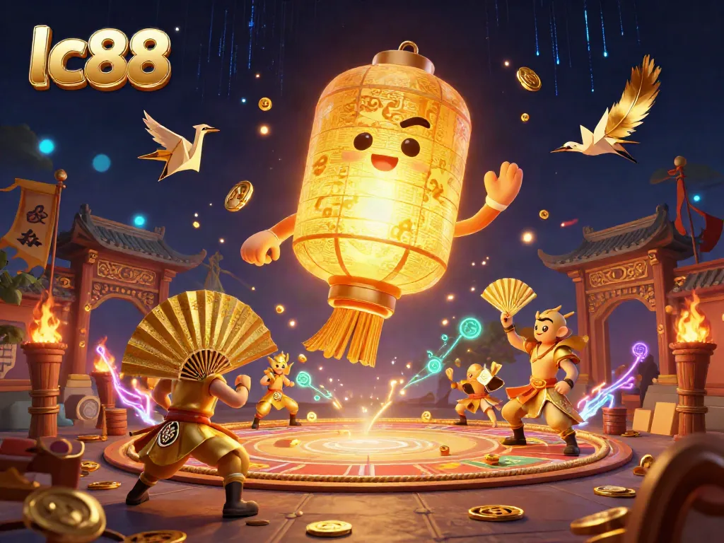 Experience the thrill of lc88 gaming with vibrant mythical characters amidst a dynamic casino backdrop.