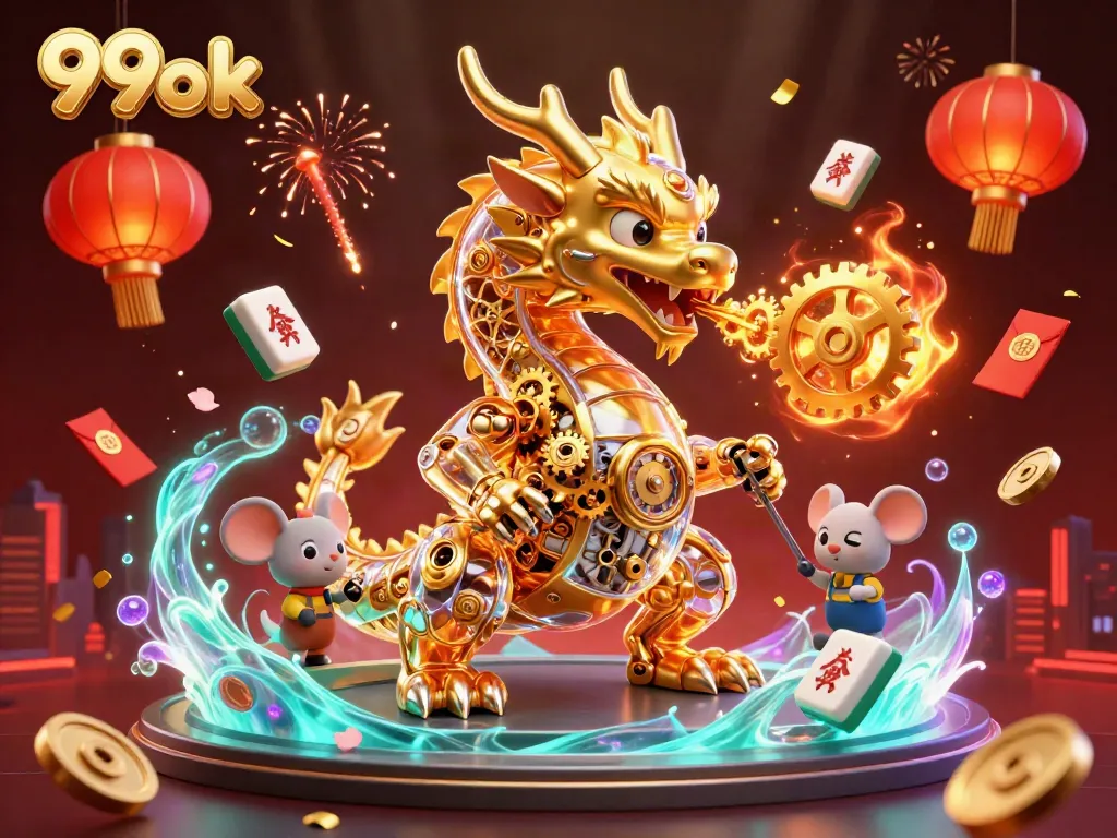 Experience the thrill of 99ok with glimmering casino elements and a dynamic dragon!