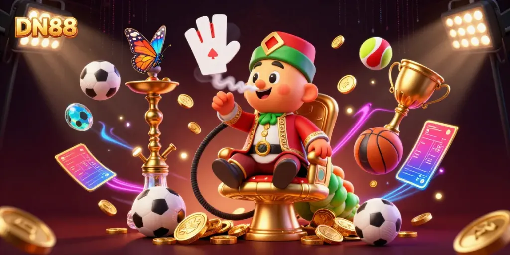 Experience thrilling gameplay with DN88 as a giant hookah-master offers sports betting excitement.