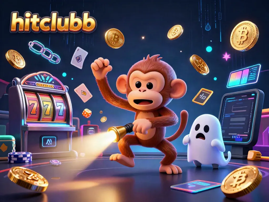 Experience thrilling gameplay at hitclubb with an unseen monkey juggling golden casino elements and a ghost-hunter puppy.