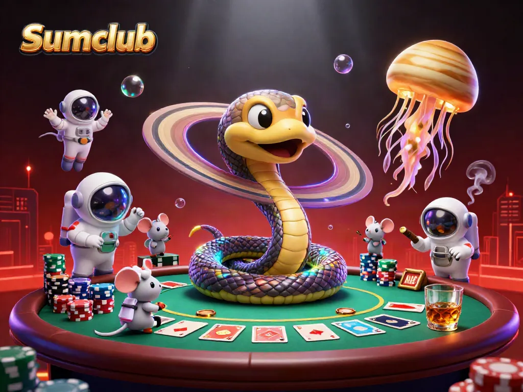 Interactive Sumclub scene with a Saturn ring snake as a roulette wheel and casino mice betting.