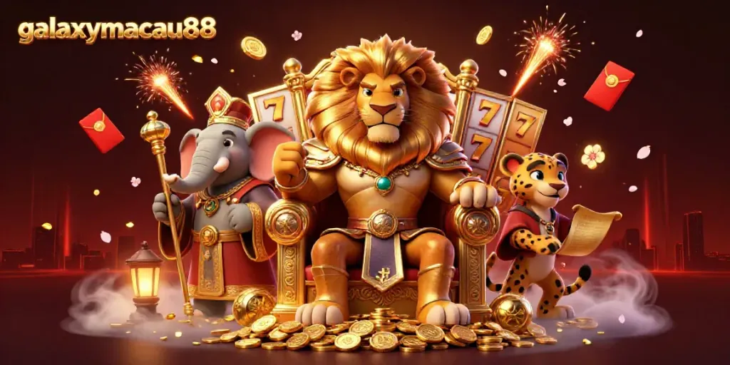 Play dynamic casino games like slots at galaxymacau88 with a fierce lion king and friends.