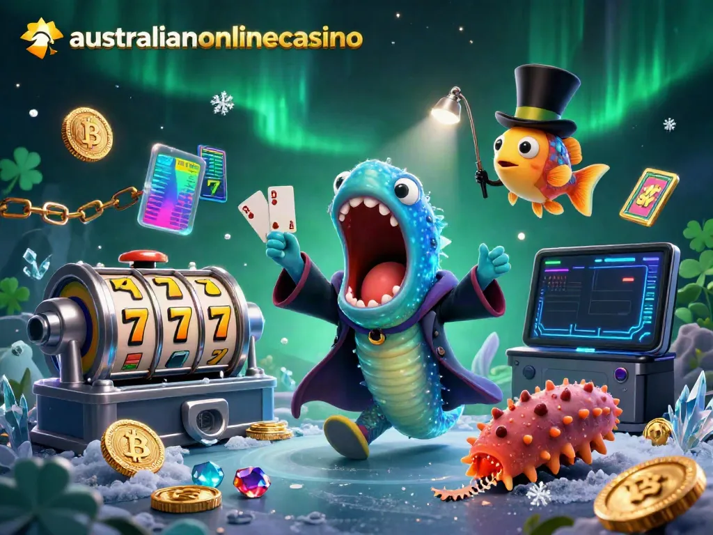 Explore exciting card tricks at australianonlinecasino with animated sea creatures and vibrant slot elements.