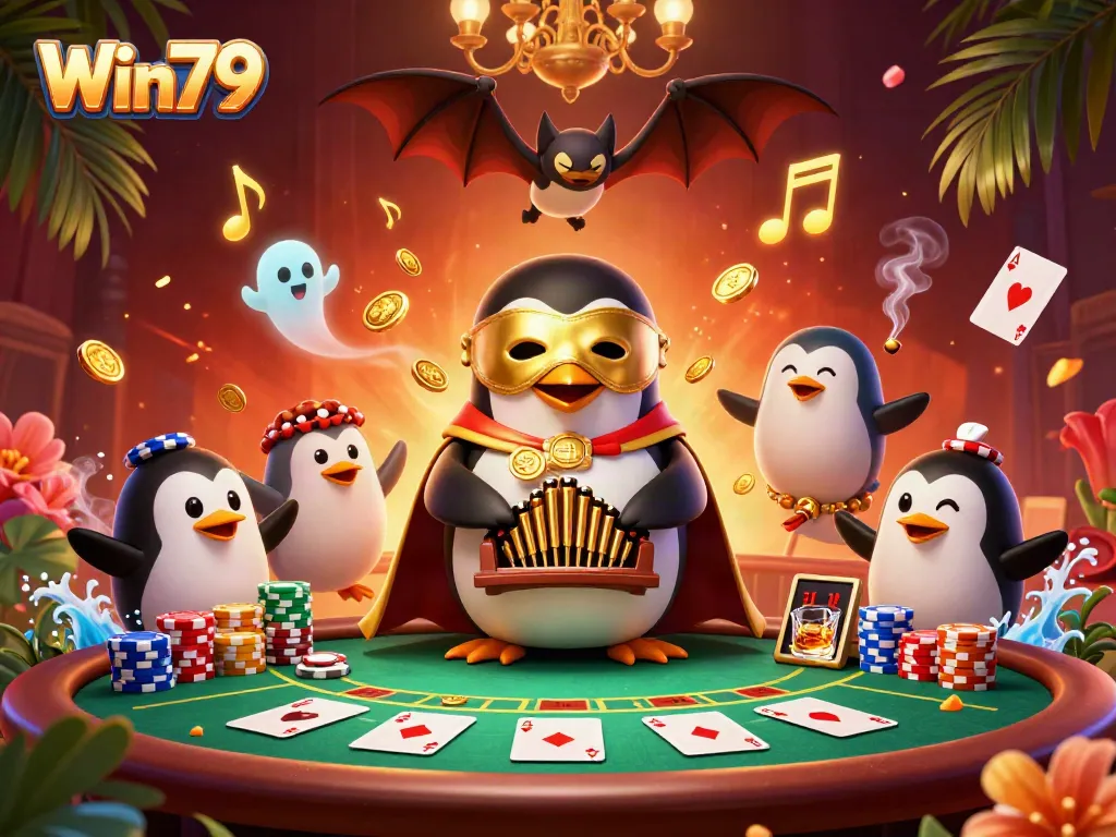 Win79 showcases an exciting 3D cartoon scene with casino elements and character dynamics.