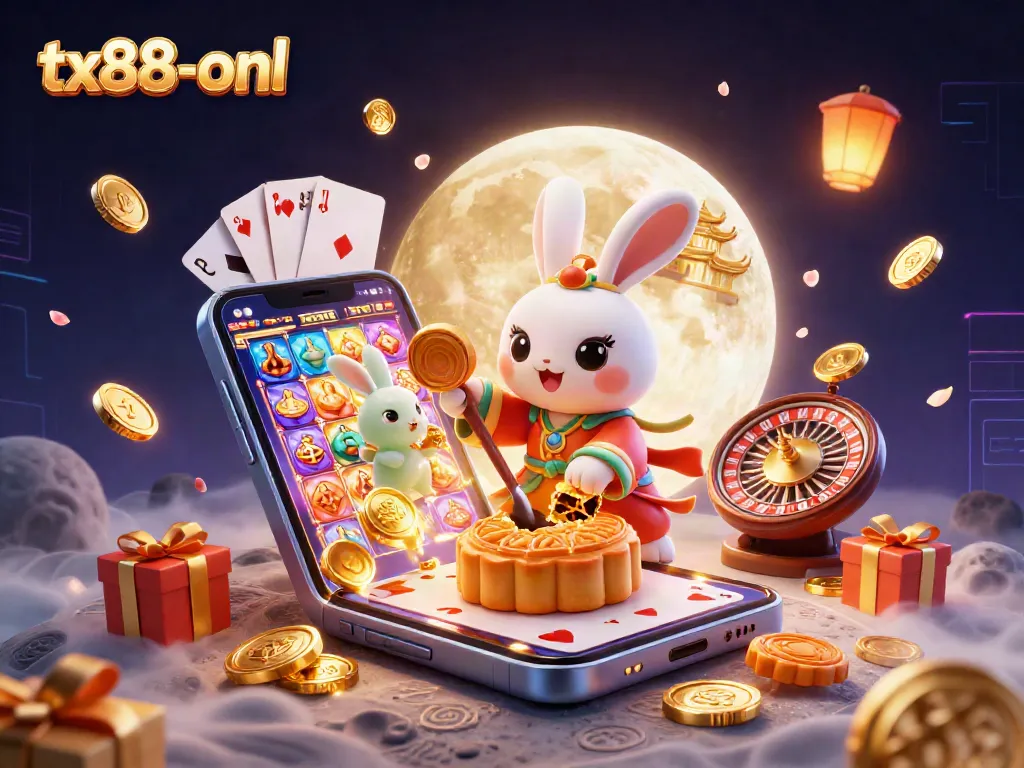 Experience the thrill of gaming with tx88-onl as the moon rabbit reveals hidden poker chips.